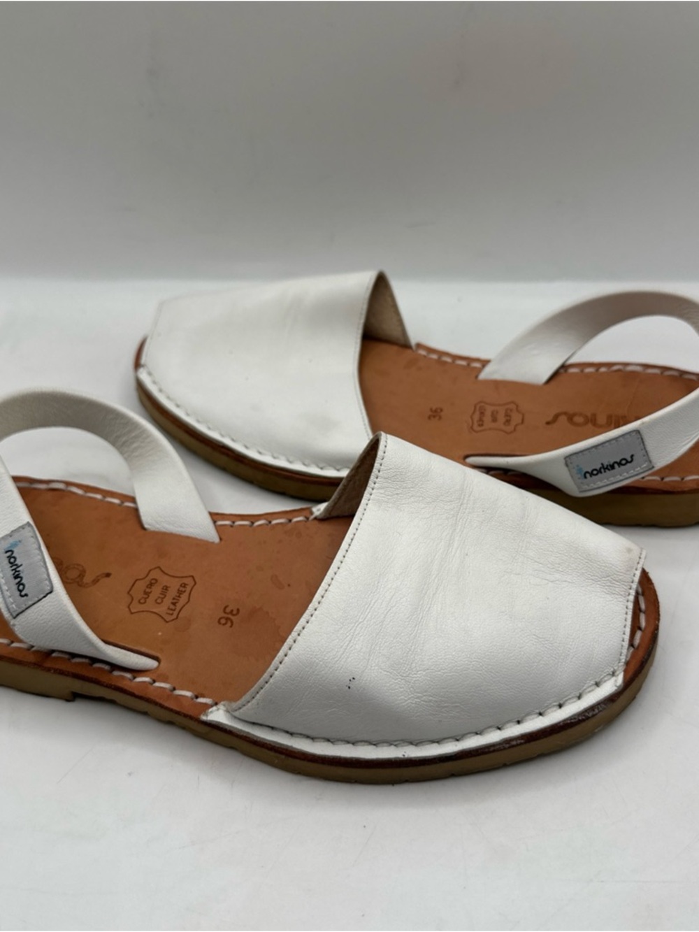 Norkinas Women’s White Slingback Leather Spain Sandals - Picture 2 of 12